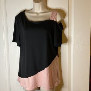 SHEIN Black and Pink Asymmetrical Blouse